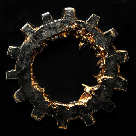 A fractured gear repaired with molten gold A fractured gear repaired with molten gold