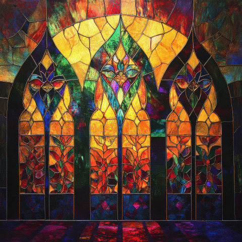 A gothic cathedral with radiant stained glass windows showcasing intricate designs and colors A gothic cathedral with radiant stained glass windows showcasing intricate designs and colors