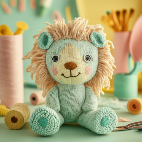 Goofy sock lion with yarn mane and button eyes Goofy sock lion with yarn mane and button eyes