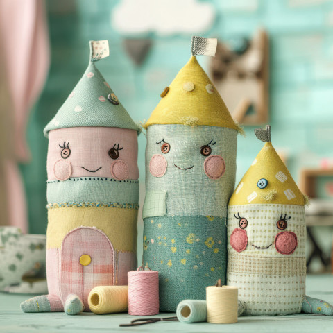 Patchwork castle with fabric towers Patchwork castle with fabric towers