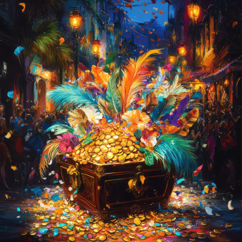A treasure chest overflowing with gold coins A treasure chest overflowing with gold coins