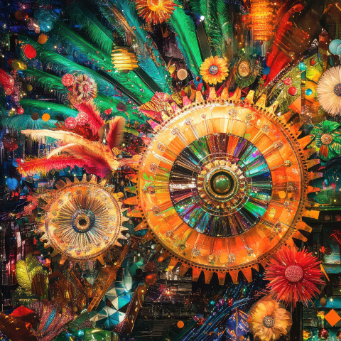 Metallic gears spinning in vibrant neon lights Metallic gears spinning in vibrant neon lights