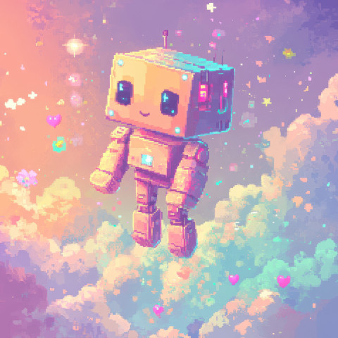 A tiny pixel robot standing with a simple design A tiny pixel robot standing with a simple design