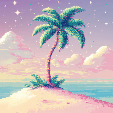 A tall palm tree on a sandy shore with a tropical feel A tall palm tree on a sandy shore with a tropical feel