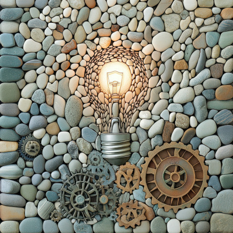 A light bulb glowing over gears representing ideas and innovation A light bulb glowing over gears representing ideas and innovation
