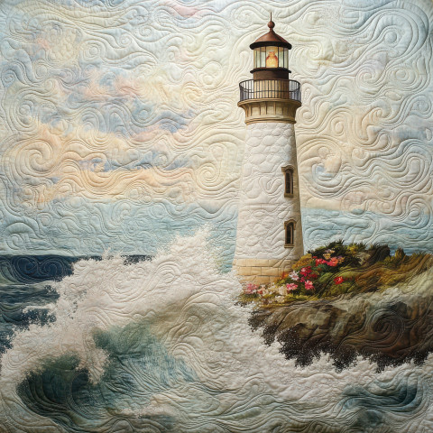 Lighthouse standing tall by crashing waves guiding ships safely Lighthouse standing tall by crashing waves guiding ships safely