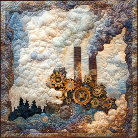 Smokestacks with gears turning industrial scene in motion Smokestacks with gears turning industrial scene in motion