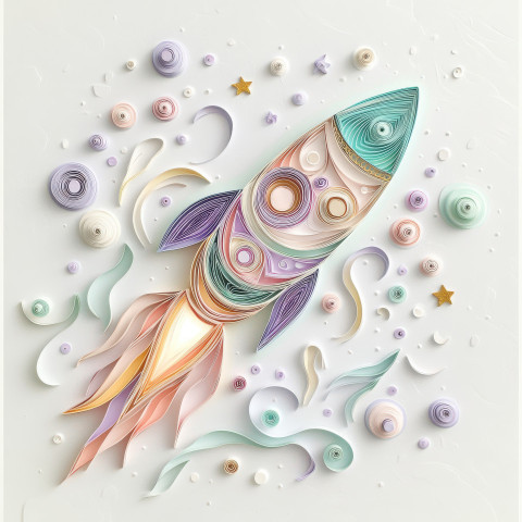 Quilled rocket soaring toward the stars in paper quilling art Quilled rocket soaring toward the stars in paper quilling art