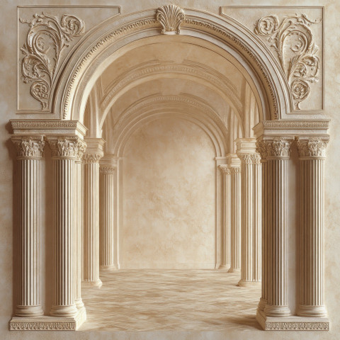 Embossed archway framed by towering columns evoking grandeur and history Embossed archway framed by towering columns evoking grandeur and history