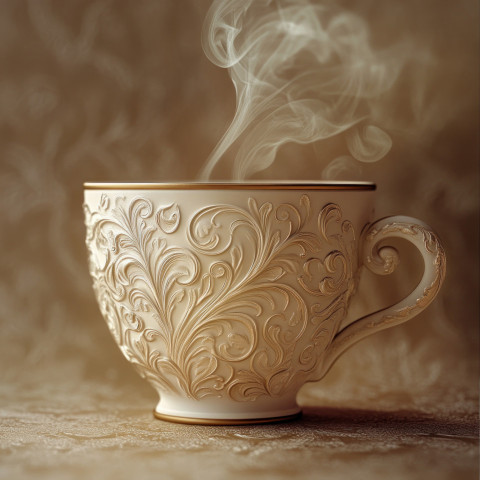 Embossed coffee cup steaming with aroma evoking warmth and comfort Embossed coffee cup steaming with aroma evoking warmth and comfort