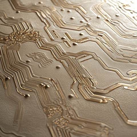 Embossed circuit lines glowing with energy representing technology and innovation Embossed circuit lines glowing with energy representing technology and innovation