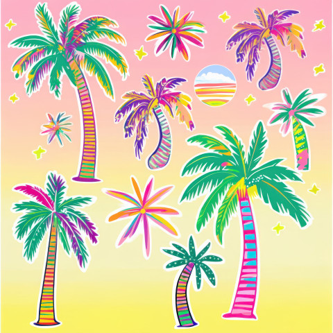 Tropical palm tree decal with warm sunset hues evoking a relaxing beach vibe Tropical palm tree decal with warm sunset hues evoking a relaxing beach vibe
