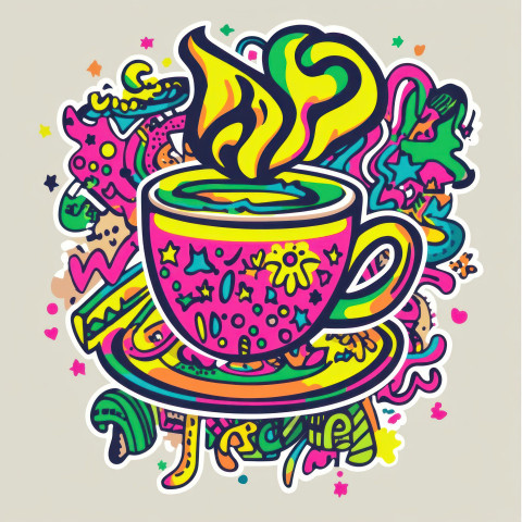 Steaming coffee cup decal in artistic style representing warmth and energy Steaming coffee cup decal in artistic style representing warmth and energy