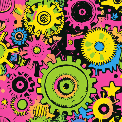 Gears and cogs decal forming an intricate pattern symbolizing mechanics and engineering Gears and cogs decal forming an intricate pattern symbolizing mechanics and engineering