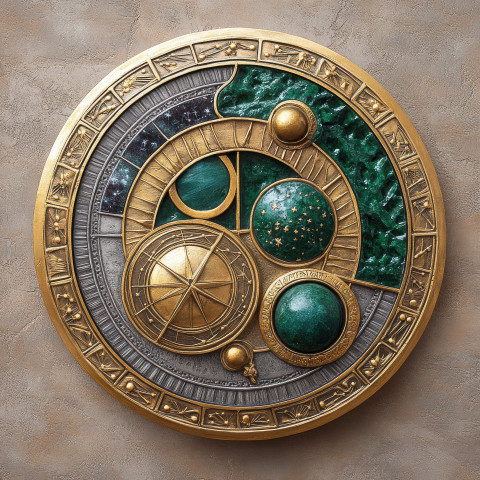 Astrolabe with celestial symbols in bas relief Astrolabe with celestial symbols in bas relief
