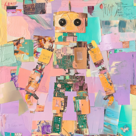 Futuristic collage robot constructed from circuit board images Futuristic collage robot constructed from circuit board images