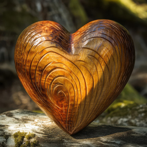 Hand carved wooden heart with pulse lines Hand carved wooden heart with pulse lines