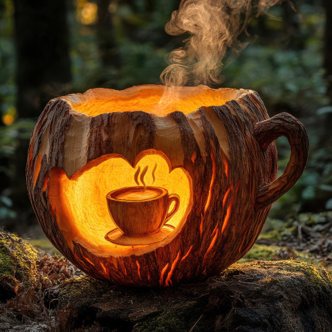 Pumpkin carving of a steaming coffee cup Pumpkin carving of a steaming coffee cup