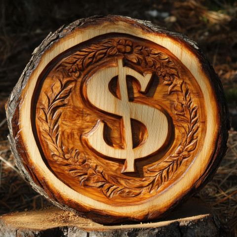 Coin carving with embossed currency symbols Coin carving with embossed currency symbols