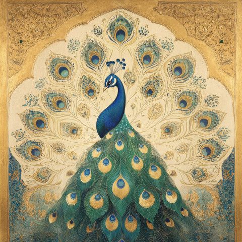 Peacock standing tall with vibrant