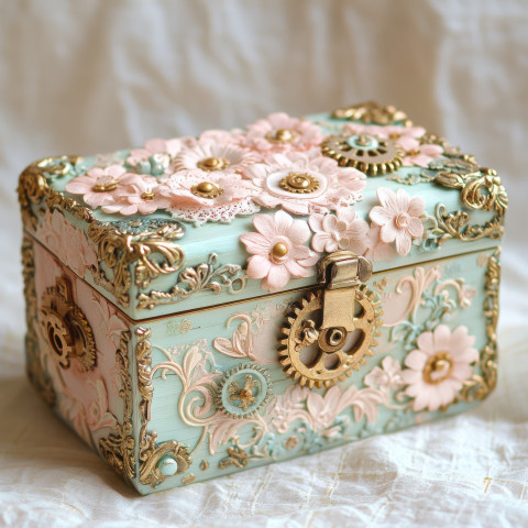 Cartonnage toolbox storing tiny crafted gears Cartonnage toolbox storing tiny crafted gears