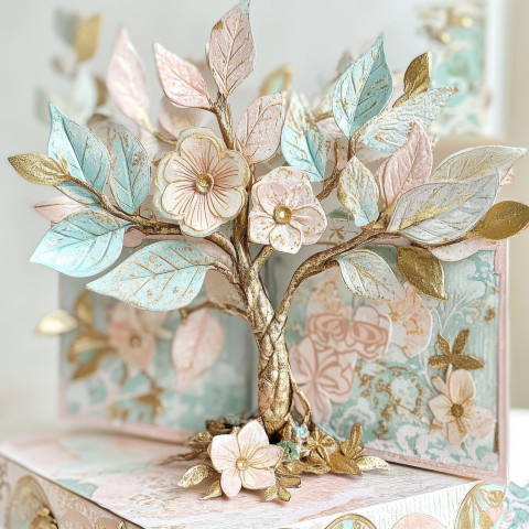 Cartonnage tree with layered paper leaves