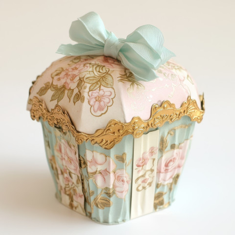 Cartonnage cupcake box with ribbon closure Cartonnage cupcake box with ribbon closure