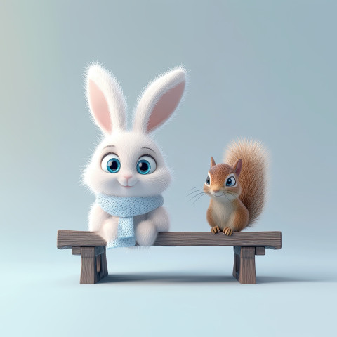 Cute white bunny with blue eyes and scarf Cute white bunny with blue eyes and scarf