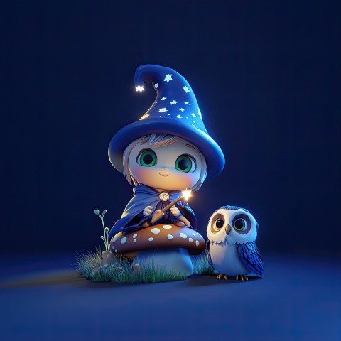 Wizard with pointy hat holding glowing wand Wizard with pointy hat holding glowing wand