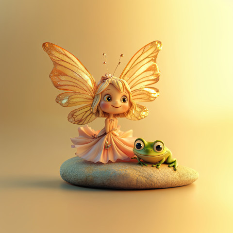Fairy with butterfly wings sitting on flower petal Fairy with butterfly wings sitting on flower petal