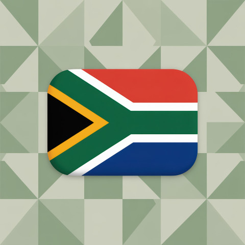 Minimal South Africa flag with curved edges softly waving on earth-tone triangle pattern Minimal South Africa flag with curved edges softly waving on earth-tone triangle pattern