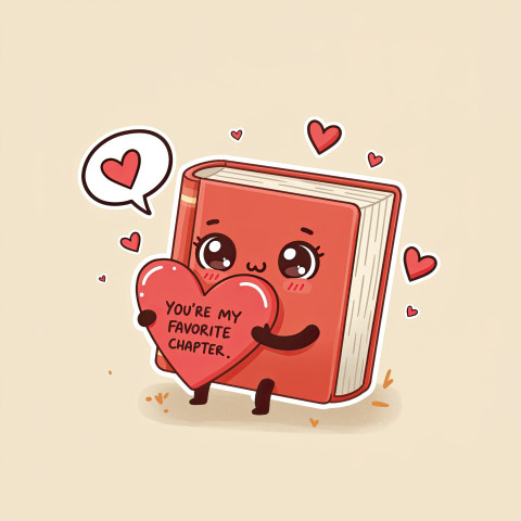 Cute book with heart-shaped bookmark and smiling face Cute book with heart-shaped bookmark and smiling face