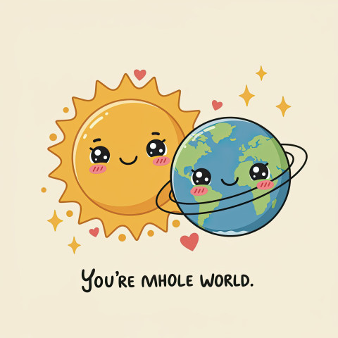 Friendly sun and smiling Earth with heart-shaped orbits Friendly sun and smiling Earth with heart-shaped orbits