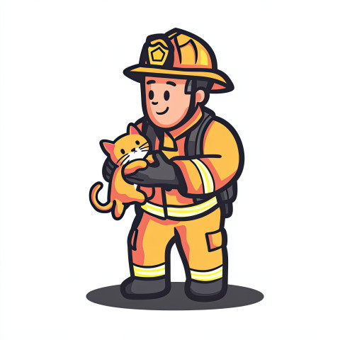 Firefighter saving kitten with caring gesture Firefighter saving kitten with caring gesture