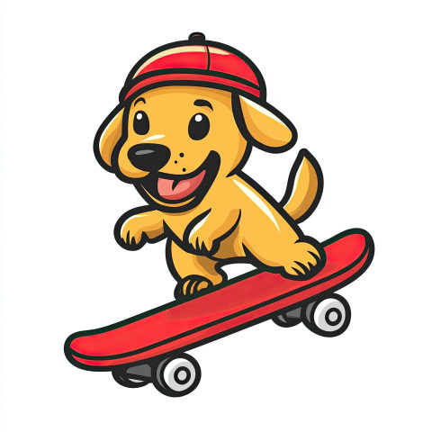 Happy dog skateboarding with bold lines and solid color Happy dog skateboarding with bold lines and solid color