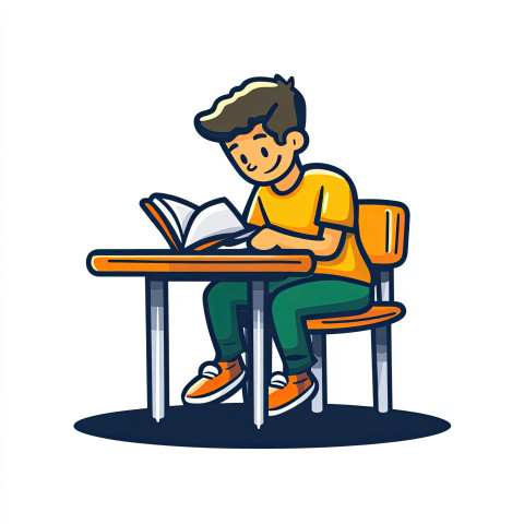 Student reading book at desk Student reading book at desk