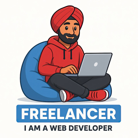 Indian web developer man in red hoodie and black jeans sitting on a bean bag using a laptop Indian web developer man in red hoodie and black jeans sitting on a bean bag using a laptop
