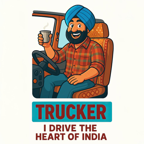 Sikh truck driver man from Punjab in blue turban and plaid shirt Sikh truck driver man from Punjab in blue turban and plaid shirt