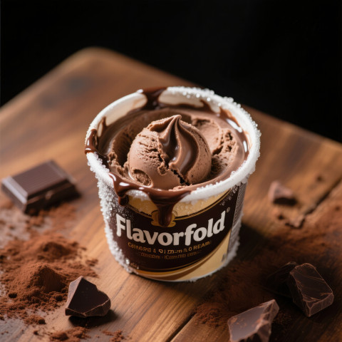 Open ice cream tub with rich fudge Open ice cream tub with rich fudge