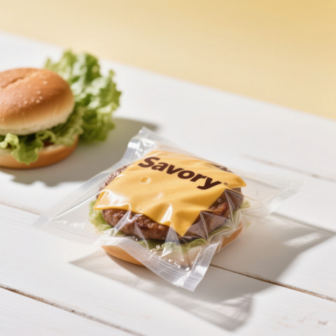 Top view transparent vacuum pack with glossy cheese Top view transparent vacuum pack with glossy cheese