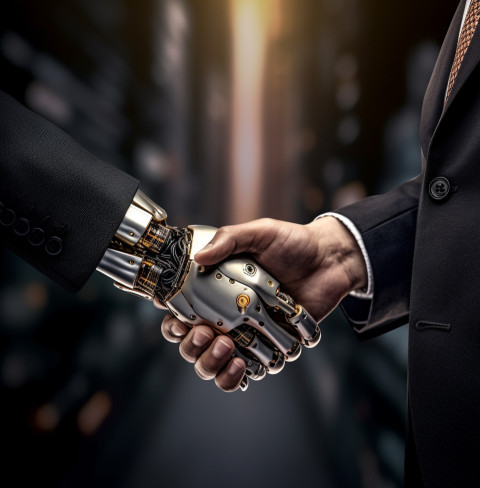 A photo of a digital technology robotic business handshake technology asset background Get unlimited access to a library of free ai prompts and ai images to help you generate creative ideas.