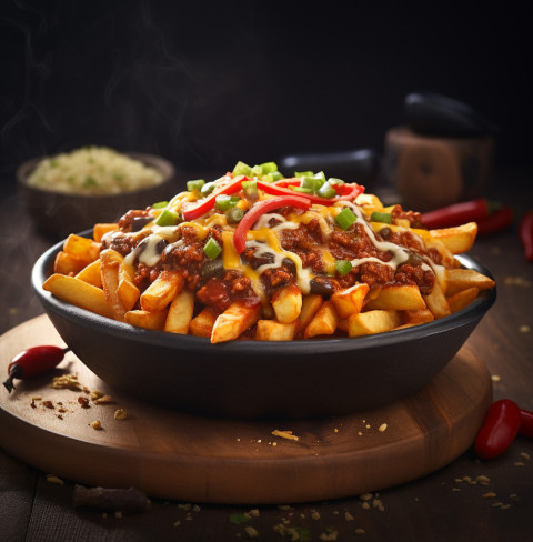 A photo of a Chili cheese fries, fast food advertisement stock images A photo of a Chili cheese fries, fast food advertisement stock images