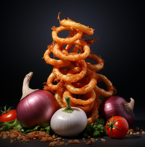 A photo of a Onion rings, fast food advertisement stock images A photo of a Onion rings, fast food advertisement stock images