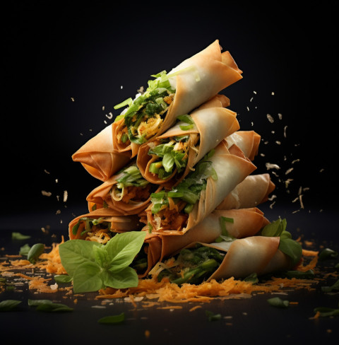 A photo of a spring rolls, fast food advertisement stock images Get unlimited access to a library of free ai prompts and ai images to help you generate creative ideas.