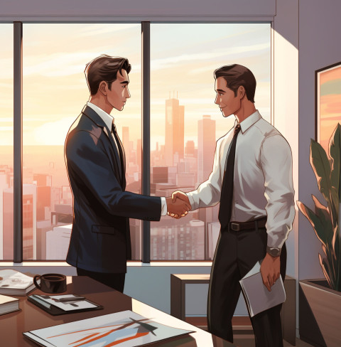 An investment banker shaking hands with a client after closing a Get unlimited access to a library of free ai prompts and ai images to help you generate creative ideas.