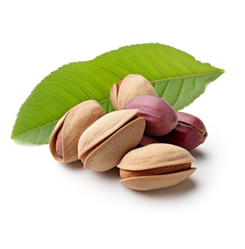 Pistachio nuts placed on a white background with leaf Pistachio nuts placed on a white background with leaf, pistachio nut image