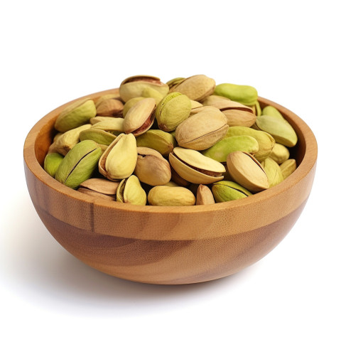 Pistachio nuts in wooden bowl isolated on white background Pistachio nuts in wooden bowl isolated on white background, pistachio nut image
