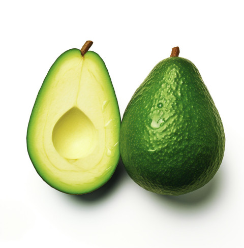 Two avocado halves on top of a white background Two avocado halves on top of a white background, avocado image stock photo