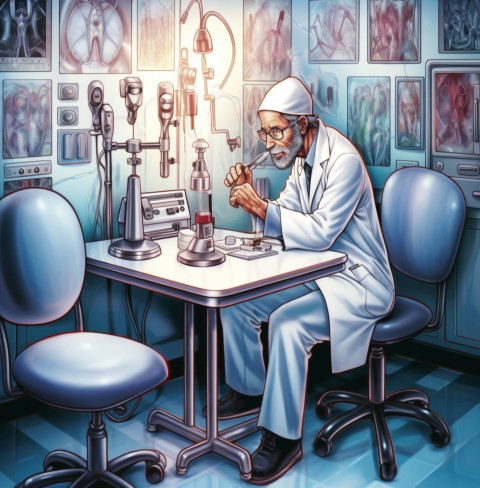 A doctor using a holographic microscope A doctor using a holographic microscope, medical images stock