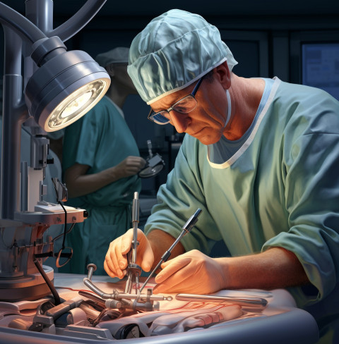 Surgeon operating with robotic arm Surgeon operating with robotic arm, medical images stock